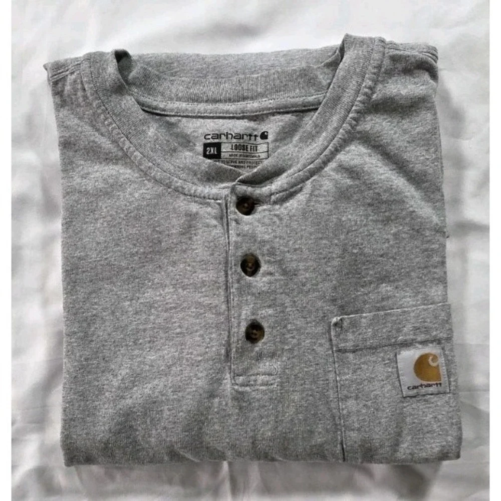 Carhartt Long-sleeved Henley Loose Fit Shirt Heather Grey Men's 2XL‎